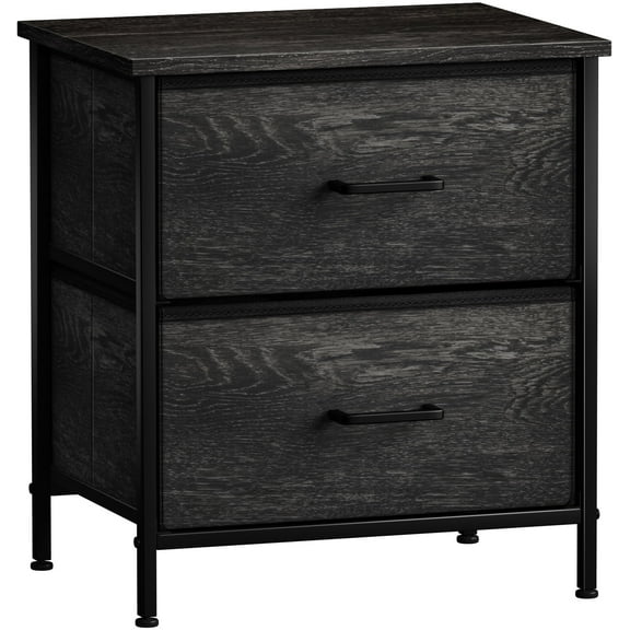 Sorbus Nightstand Dresser with 2 Faux Wood Drawers – Bedside Table with Storage – Steel Frame, Wood Top & Easy Pull Fabric Bins – Bedroom, Living Room, Dorm Furniture, Gray Wood