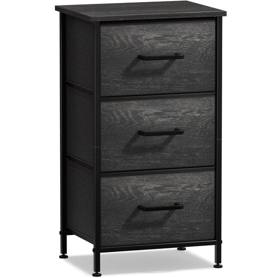 Sorbus Nightstand Dresser with 3 Faux Wood Drawers – Bedside Table Chest with Storage – Steel Frame, Wood Top & Easy Pull Fabric Bins – Bedroom, Living Room, Dorm Furniture, Gray Wood