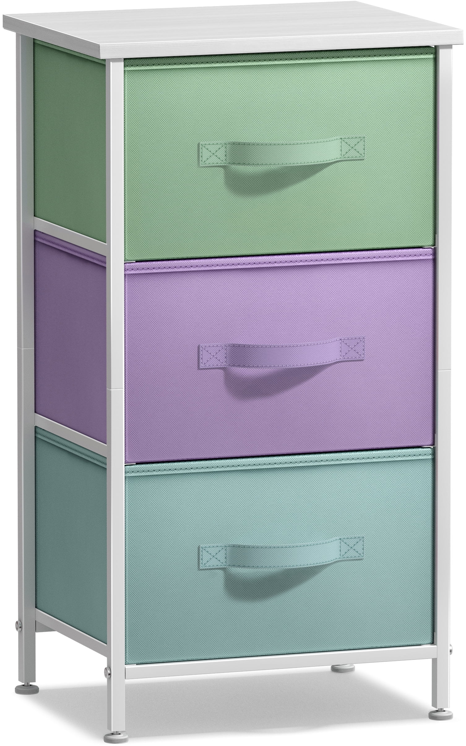 Sorbus Pastel White 3-Drawer Nightstand with Steel Frame