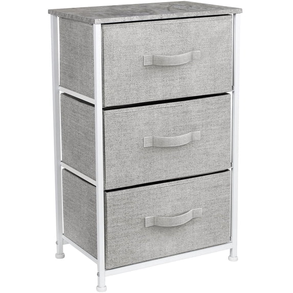 Sorbus Nightstand with 3 Drawers - Bedside Furniture & Accent End Table Storage Tower for Home, Bedroom Accessories, Office, College Dorm, Steel Frame, Wood Top, Easy Pull Fabric Bins (Grey)