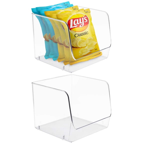 Sorbus Open Plastic Storage Bins Clear Pantry Organizer Box Bin Containers for Organizing Kitchen Fridge, Food, Snack Pantry Cabinet, Fruit, Vegetables, Bathroom Supplies (2-Pack)