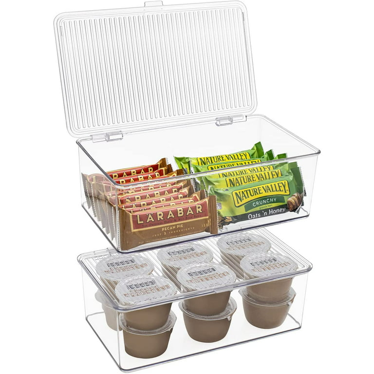 Organizer Bins with Attached lids, Kitchen Pantry Organization Storage Bins,  Small Clear Storage Box for Fridge