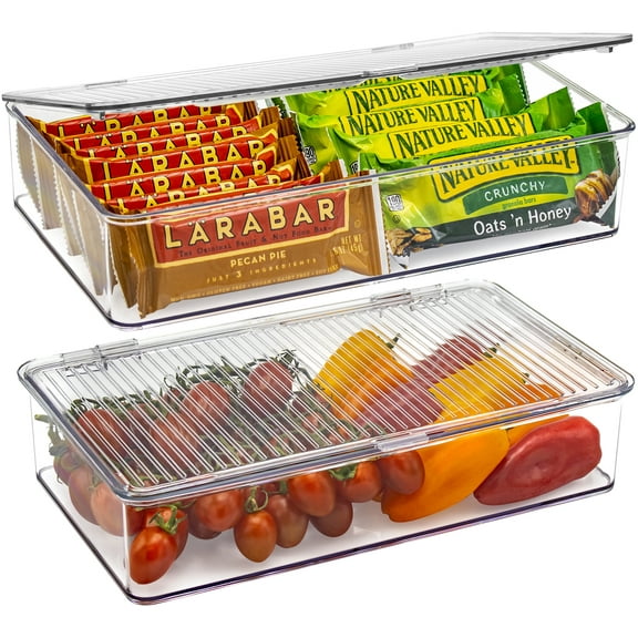 Sorbus Organizer Bins with Attached lids | Kitchen Pantry Organization Storage Bins, Small Clear Storage Box for Fridge | Food Storage Containers for Organizing, Cabinet Organizers (2-Pack, Small)
