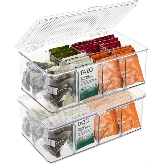 Sorbus Organizer Storage Bins with Hinged Lids & Removable Compartments - Kitchen Pantry Organizer Box for Tea Bags, Candy's, and Small Household Items