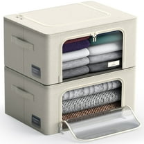 Sorbus Oxford Fabric Storage Bins: Stackable, Foldable Organizer Bags, with Clear Window (Set of 2), Beige