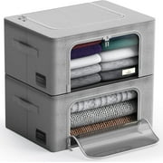 Sorbus Oxford Fabric Storage Bins: Stackable, Foldable Organizer Bags, with Clear Window (Set of 2), Gray