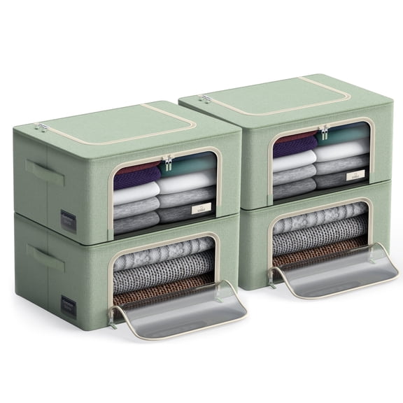 Sorbus Oxford Fabric Storage Bins: Stackable, Foldable Organizer Bags, with Clear Window (Set of 4), Teal