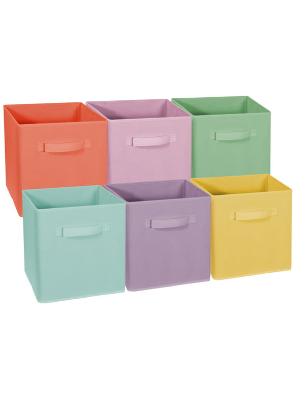 Sorbus Pastel Colors Cube Storage Bins: Foldable Fabric Basket Organizer for Baby Nursery, Children's Bedroom, and Playroom