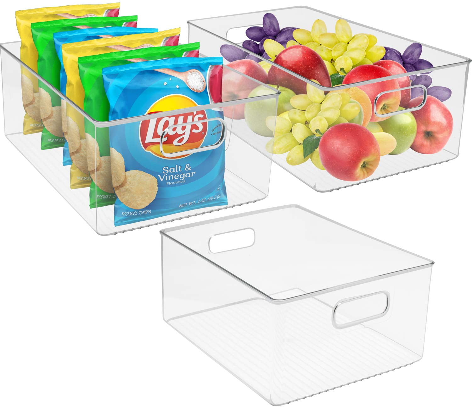 Clear Stackable Plastic Storage Bins with Handles, 3-Pack