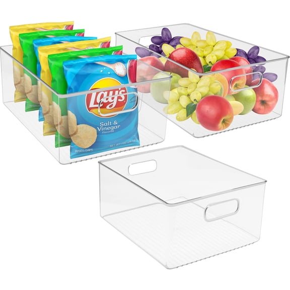 Sorbus Plastic Storage Bins Clear Pantry Organizer Box Bin Containers for Organizing Kitchen Fridge, Food, Snack Pantry Cabinet, Fruit, Vegetables, Bathroom Supplies, (3-Pack)