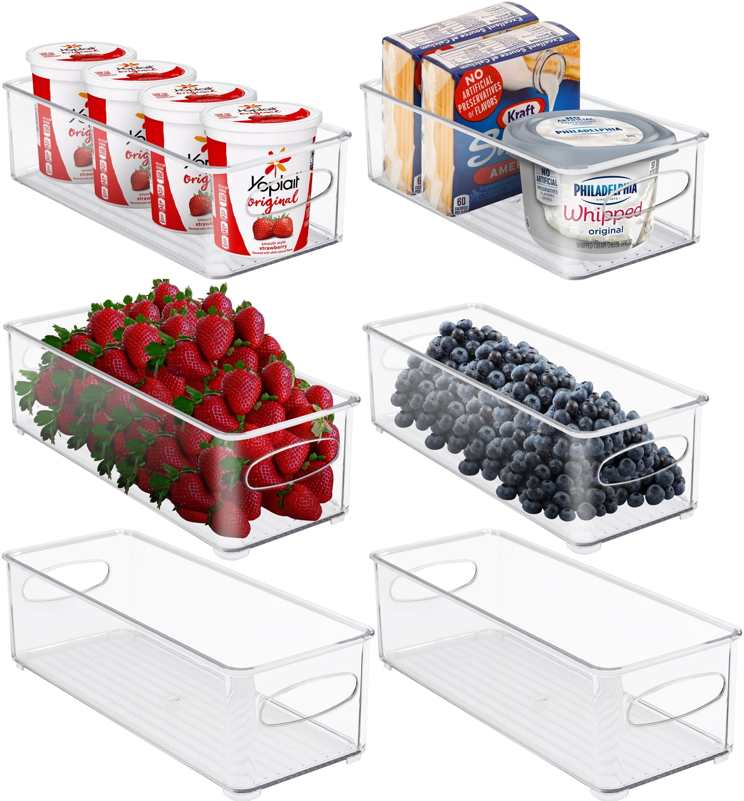 Sorbus Plastic Storage Bins Stackable Clear Pantry Organizer Box Bin Containers for Organizing Kitchen Fridge, Food, Snack Pantry Cabinet, Fruit, Vegetables, (Narrow - Pack of 6)