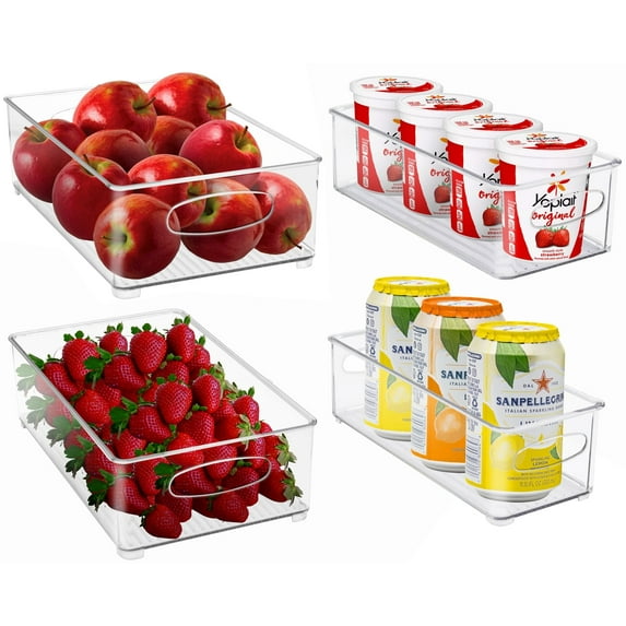 Sorbus Plastic Storage Bins Stackable Clear Pantry Organizer Box Bin Containers for Organizing Kitchen Fridge, Food, Snack Pantry Cabinet, Fruit, Vegetables, (Wide & Narrow - Pack of 4)