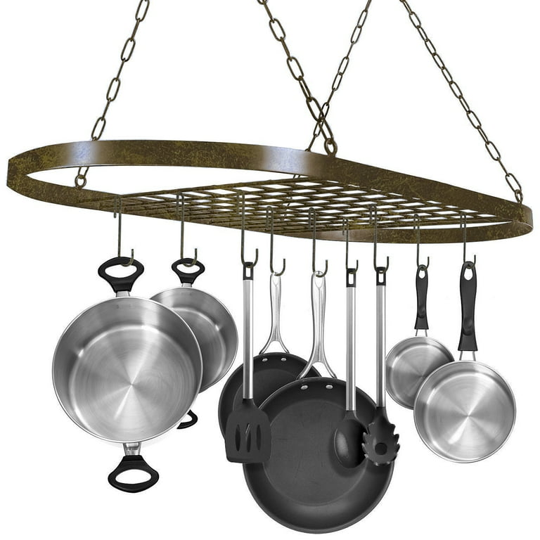 Sorbus Pot and Pan Rack for Ceiling with Hooks Decorative Oval