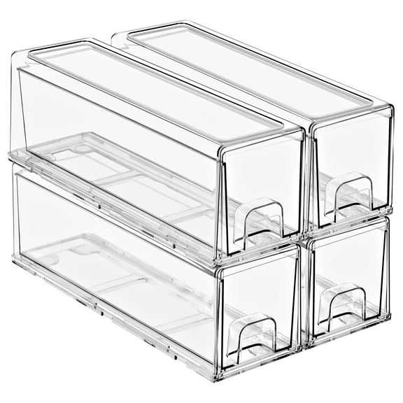 Sorbus Pull Out Organizer Bins, Clear Stackable Storage Drawers for Cleaning Supplies (4 Pack)