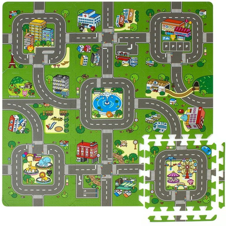 Sorbus Traffic Play Mat Puzzle Foam Interlocking Tiles - Kids Road Traffic Play Rug - Children Educational Playmat Rug - Great for Playing with Toy