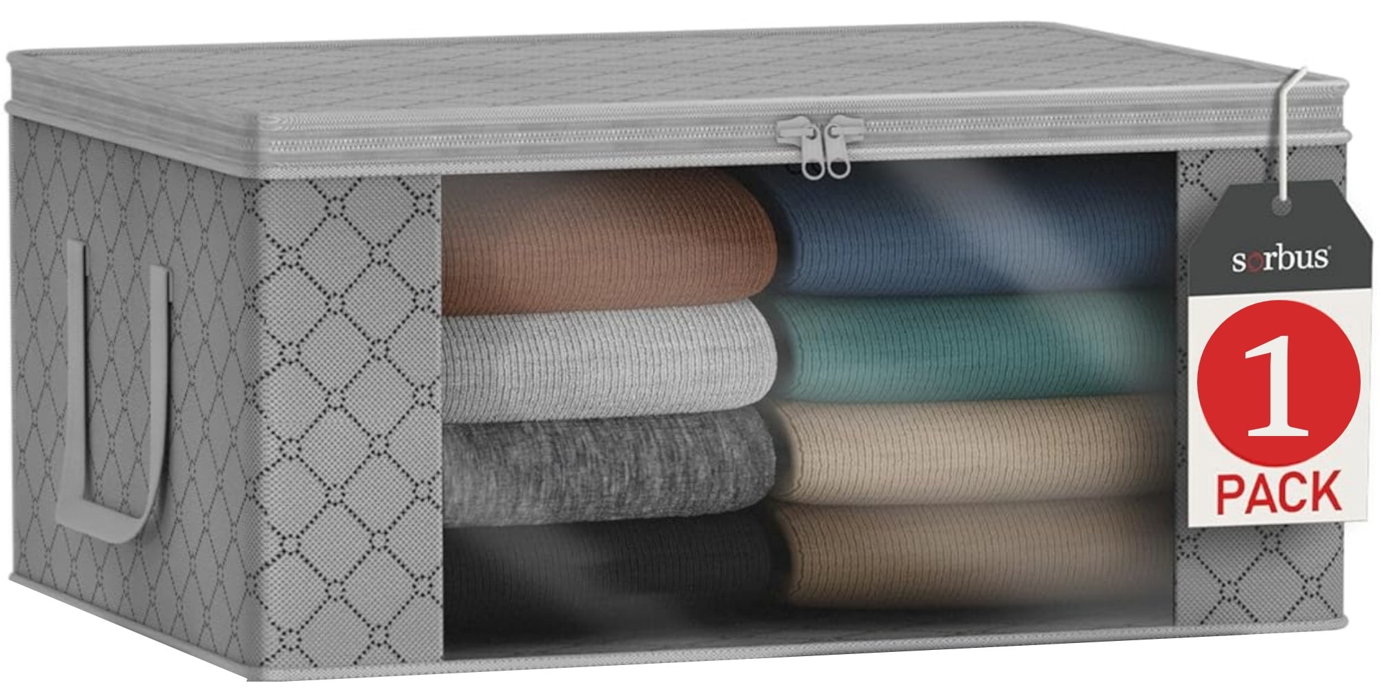 Sorbus Quilt Print Storage Organizer Bag for Closet Storage with Clear View, Gray