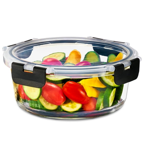 Sorbus Round Glass Meal Prep Container – Single Portion with Airtight Lid, Microwave & Dishwasher Safe – Ideal for Snacks, Fruits, Veggies, or Leftovers