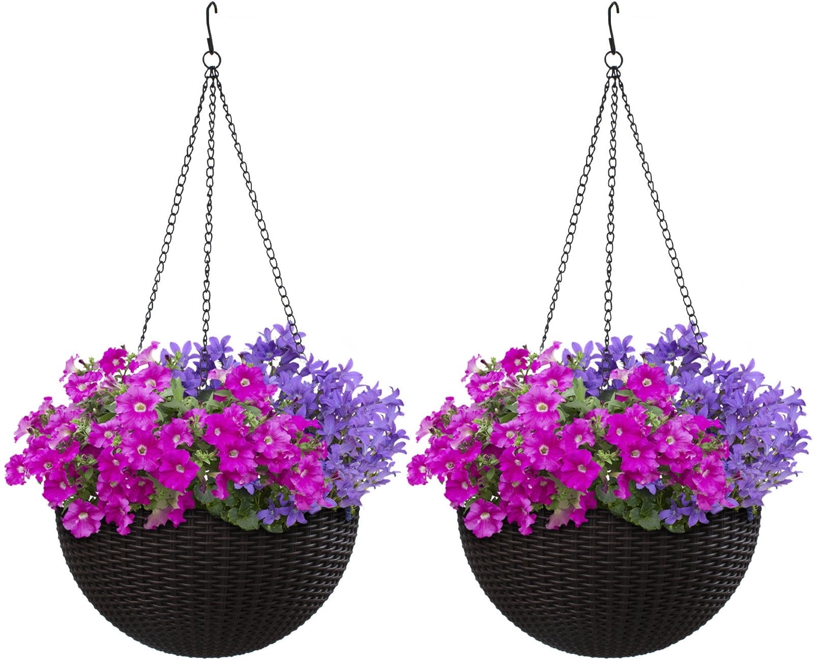 Sorbus Self-Watering Hanging Planter: Wicker Style, Espresso Brown, Large 2-Pack