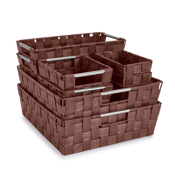 Sorbus Set of 9 Large Storage Baskets for Organizing, Mesh Hand-Woven Basket, Linen Closet Organizers and Storage, Organizer Storage Baskets for Shelves, Organizers and Storage (Chocolate)
