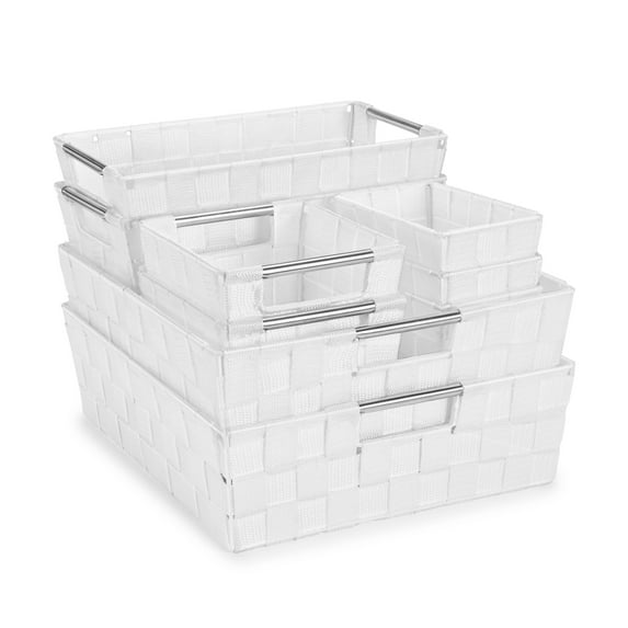 Sorbus Set of 9 Large Storage Baskets for Organizing, Mesh Hand-Woven Basket, Linen Closet Organizers and Storage, Organizer Storage Baskets for Shelves, Organizers and Storage (White)