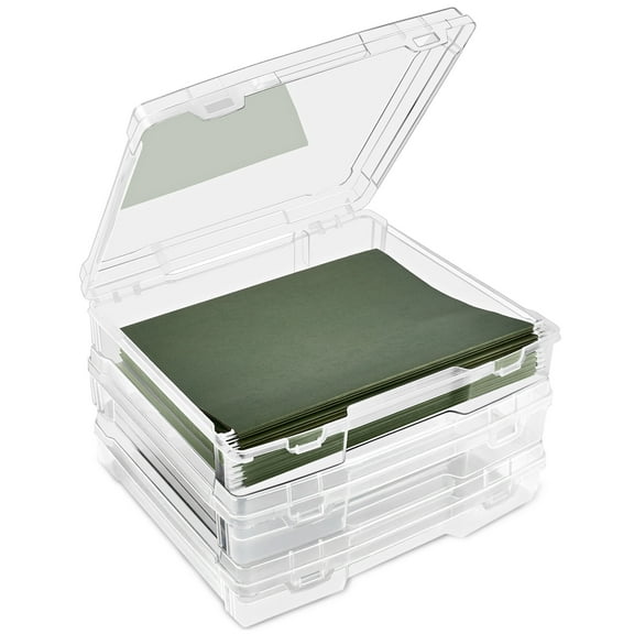 Sorbus Set of 3 Wide Hanging File Organizer Bin Clear Plastic Stackable for Document Storage