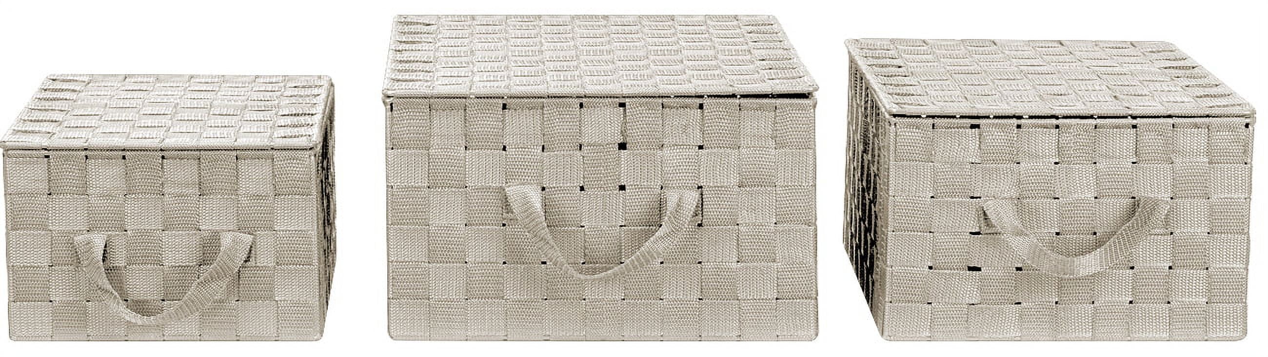 Beige Woven Fabric Storage Basket Set with Lids