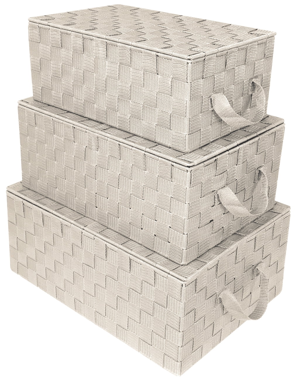 Beige Woven Fabric Storage Basket Set with Lids