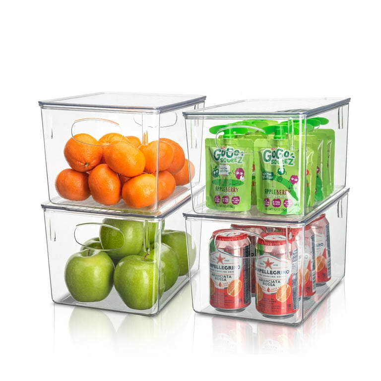 4 Pack Plastic Food Storage Bins With Lids For Fridge Produce