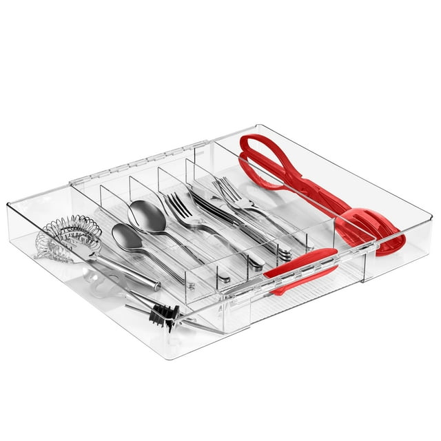Sorbus Expandable Silverware Organizer – Adjustable Kitchen Drawer Tray for Utensils, Flatware, and Cutlery Storage, Clear