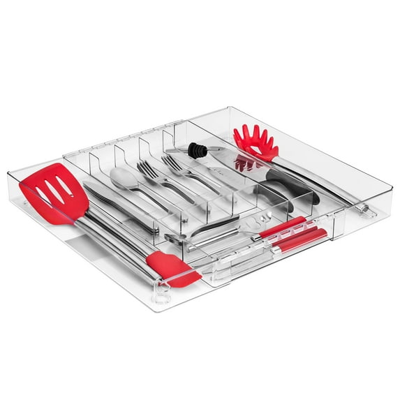 Sorbus Expandable Silverware Organizer – Large Adjustable Kitchen Drawer Tray for Utensils, Flatware, and Cutlery Storage, Clear