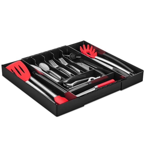 Sorbus Expandable Silverware Organizer – Large Adjustable Kitchen Drawer Tray for Utensils, Flatware, and Cutlery Storage, Black