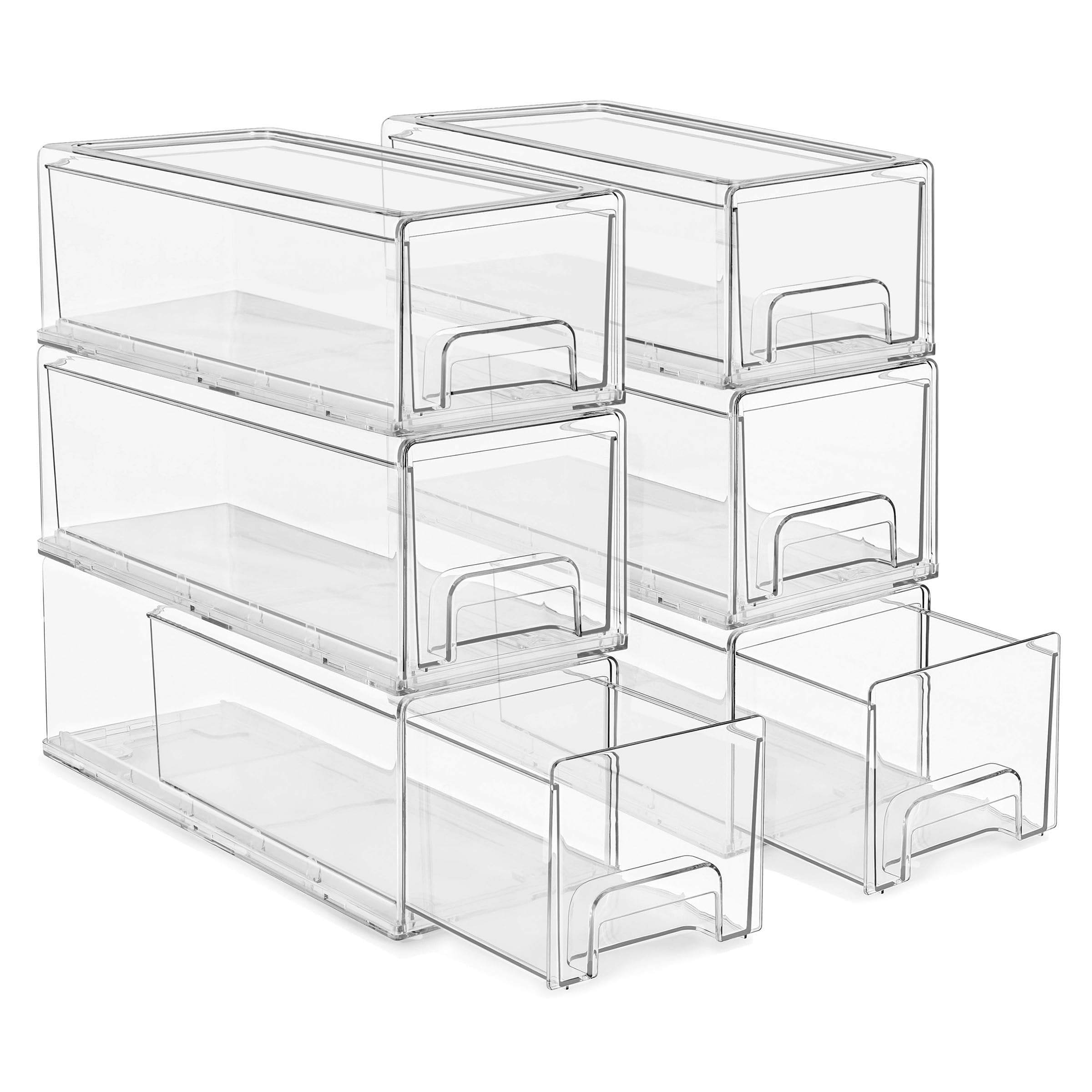 Sorbus Small 6-Pack Clear Stackable Storage Drawers with Handles – Closet, Pantry, Office Organizer