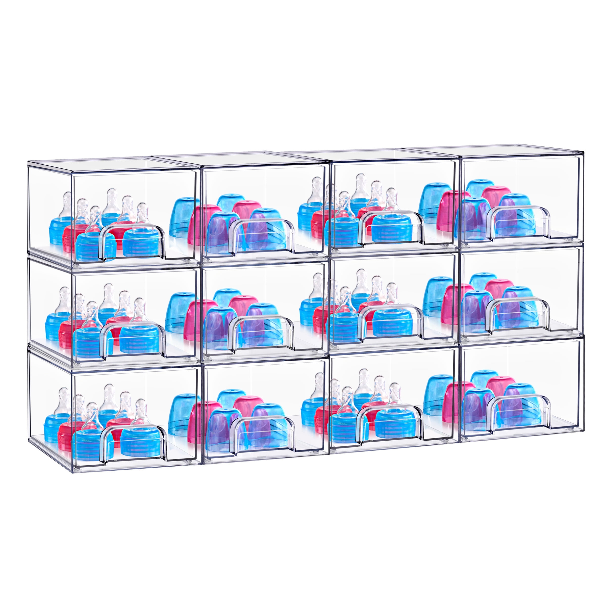 Sorbus Small Acrylic Storage Drawers, Clear Baby Organizer Bins, 12-Pack