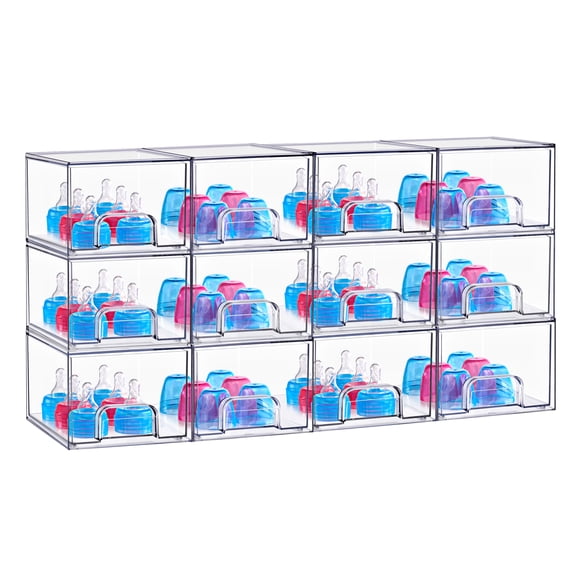 Sorbus Small Acrylic Storage Drawers, Clear Baby Organizer Bins, 12-Pack
