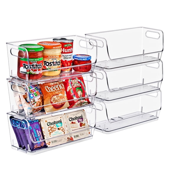 Sorbus Small Clear Stackable Narrow Storage Bins, Open Front Acrylic Pantry Organizer, 6-Pack