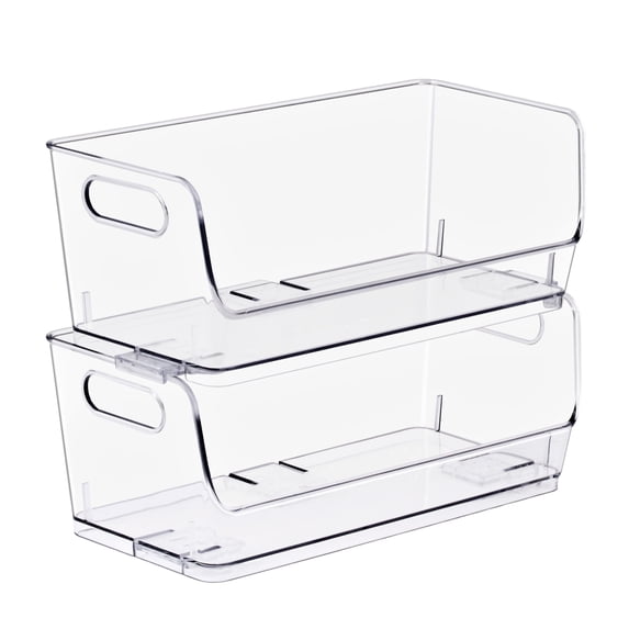 Sorbus Small Clear Stackable Wide Storage Bins, Open Front Acrylic Pantry Organizer, 2-Pack