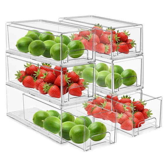 Sorbus Small Fridge Drawers - Clear Stackable Pull-Out Organizer Bins for Refrigerator & Freezer, 6-Pack