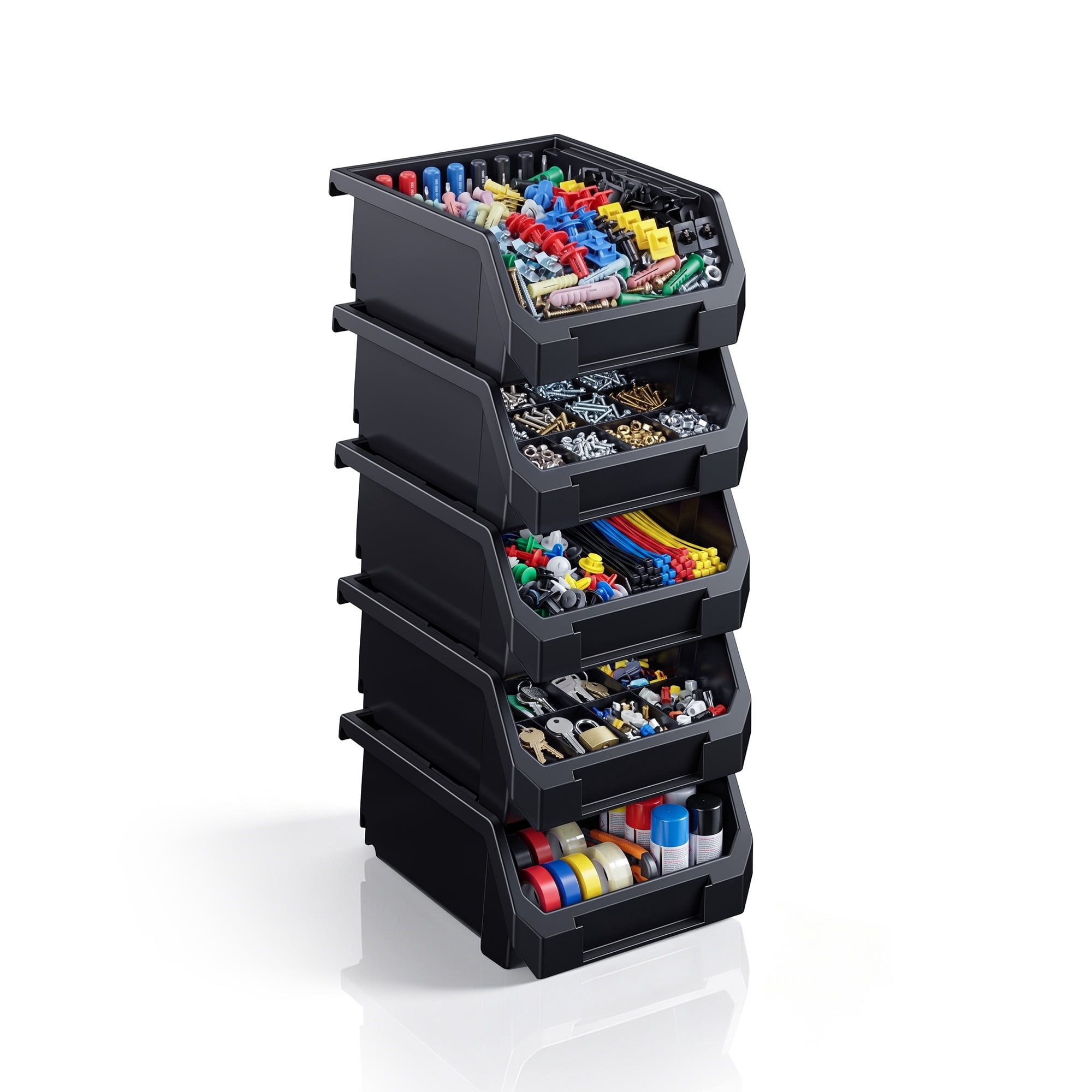 Sorbus Small Garage Storage Bins, Open Front Plastic Organizer, Black, 5 Pack