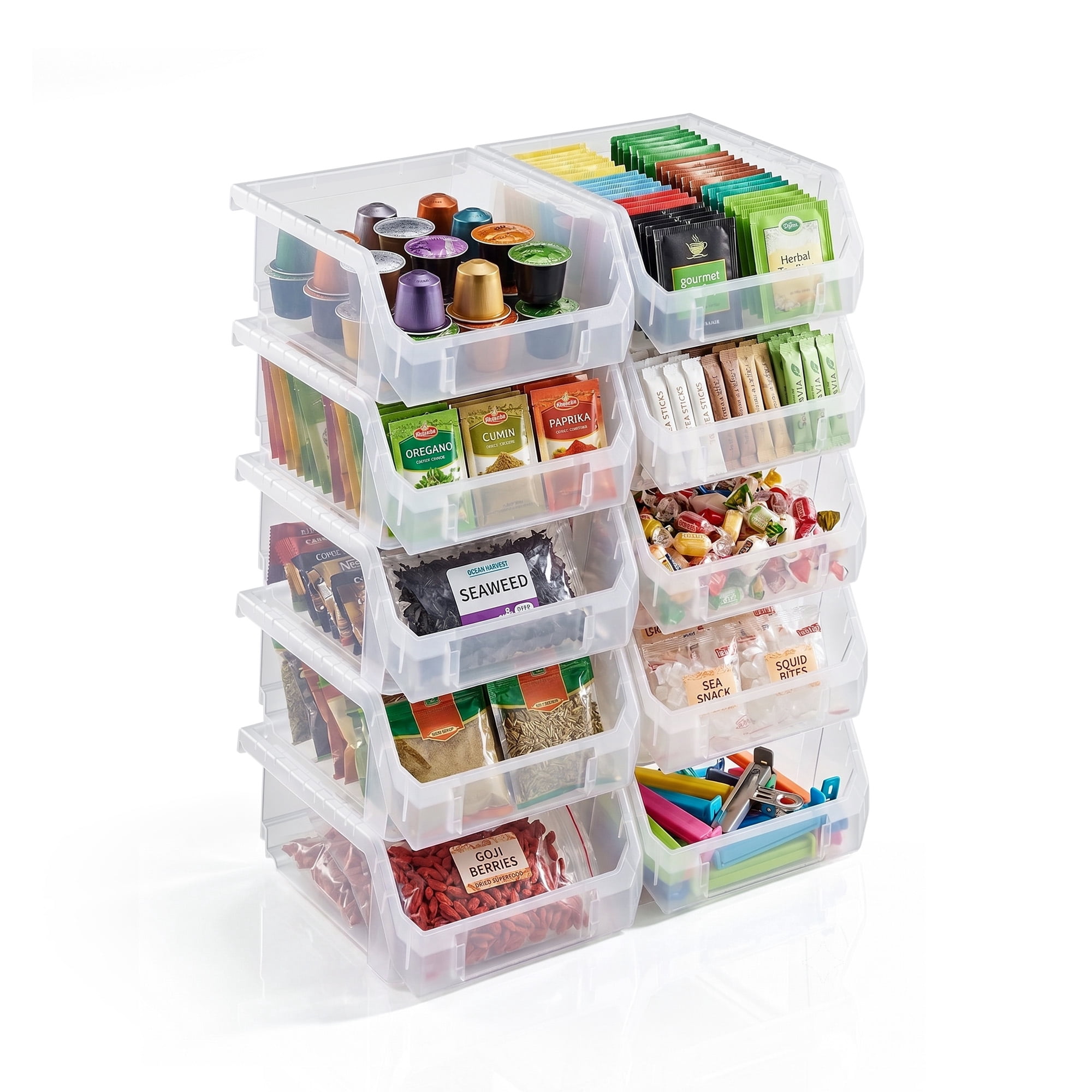 Sorbus Small Open Front Stackable Pantry Storage Bins, 10-Pack, Clear