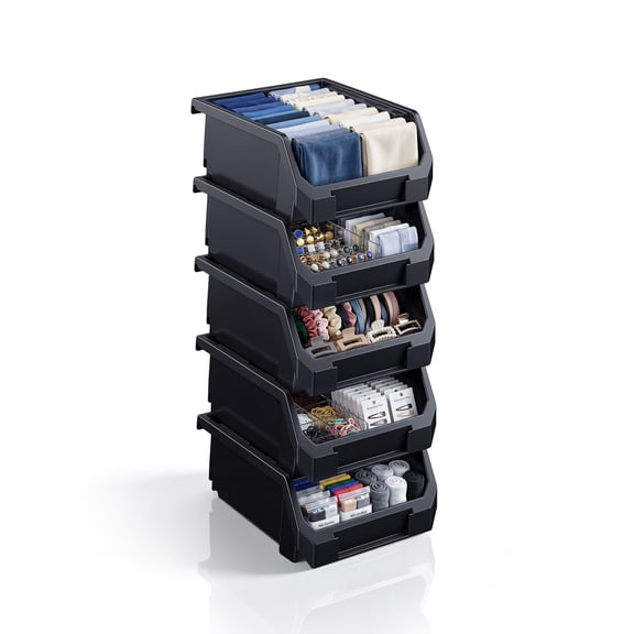 Sorbus Small Open Front Stackable Storage Bins, Closet & Wardrobe Organizer, Black, 5 Pack