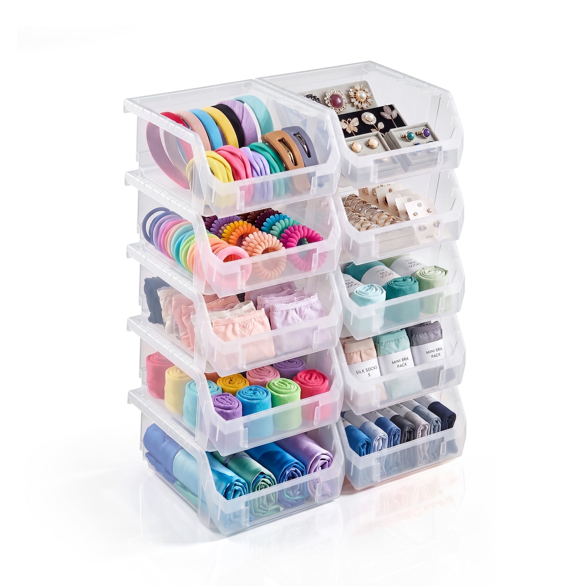 Sorbus Small Open Front Stackable Storage Bins, Closet & Wardrobe Organizer, Clear, 10 Pack