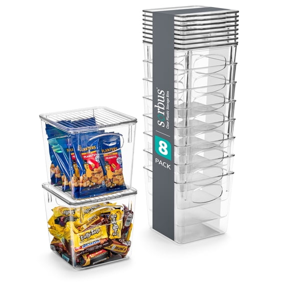 Sorbus Clear Storage Bins - Multi-Purpose Organizers for Kitchen, Pantry, Fridge, and Cabinet (Small, 8 Pack)