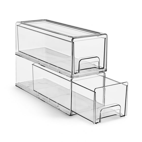 Sorbus Small Pull Out Organizer Bins, Clear Stackable Storage Drawers for Cleaning Supplies (2 Pack)