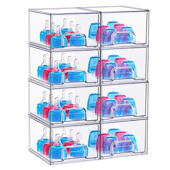 Sorbus Small Stackable Acrylic Storage Drawers 8-Pack Clear Organizer Bins for Baby Accessories