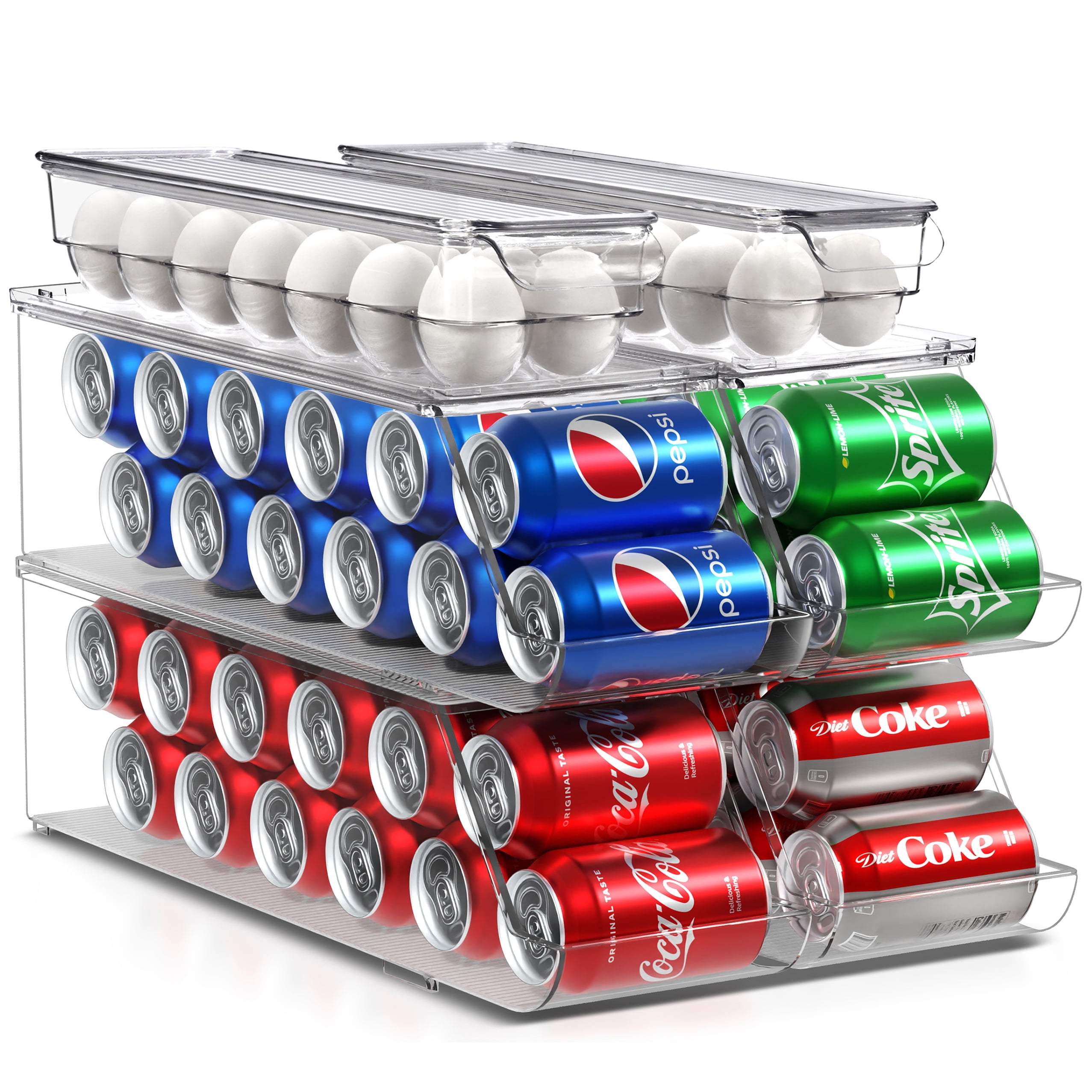 Sorbus Soda Can Organizer for Refrigerator and Egg Holder for Fridge Set, Stackable Can Holder Dispenser and Egg Holder with Lid for Fridge, Pantry, Freezer - BPA-Free, Clear Design