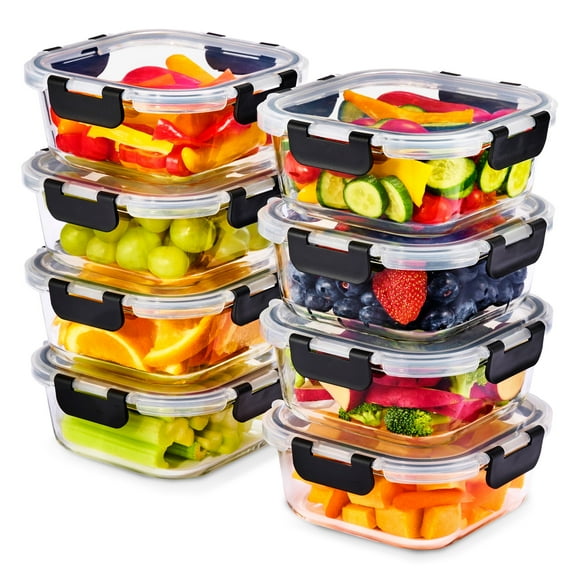 Sorbus Square Glass Meal Prep Containers Set of 8 with Airtight Lids (16pcs)