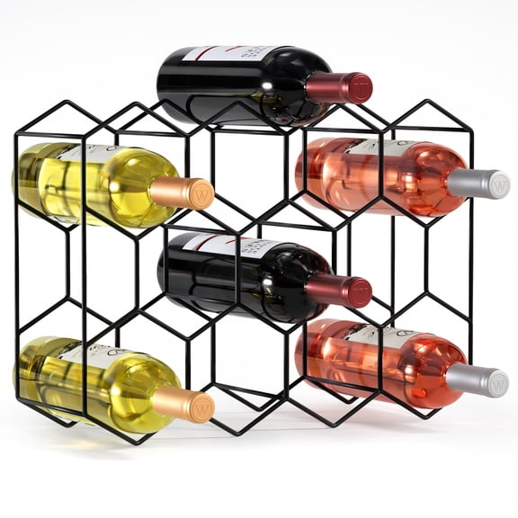 Sorbus Stackable 14-Bottle Metal Wine Rack, Black Honeycomb Countertop Wine Storage