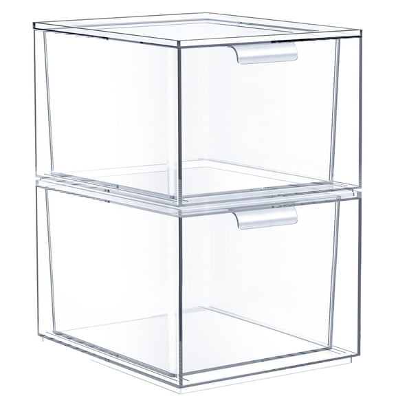 Sorbus Stackable Acrylic Drawers - Clear Make Up Organizers for Vanity - 2 Plastic Storage Bins for Room Decor, Bathroom Organization and Storage, Office Supplies, Makeup Drawer Organizer, Undersink