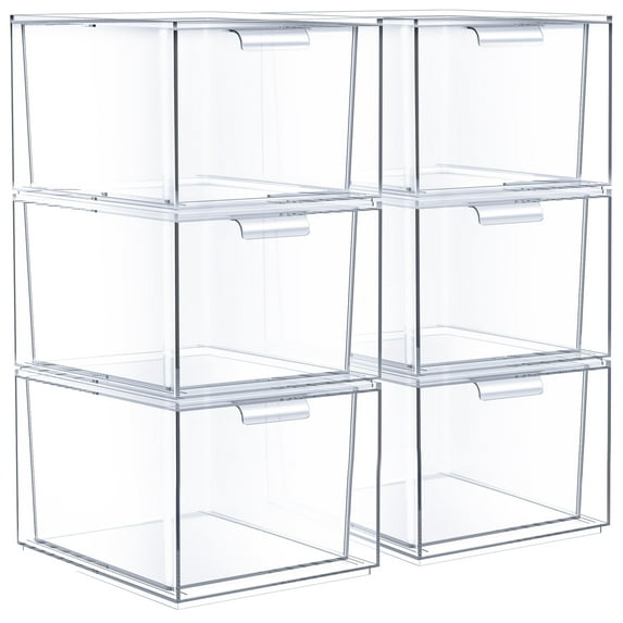 Sorbus Stackable Acrylic Drawers - Clear Make Up Organizers for Vanity - 6 Plastic Storage Bins for Room Decor, Bathroom Organization and Storage, Office Supplies, Makeup Drawer Organizer, Undersink