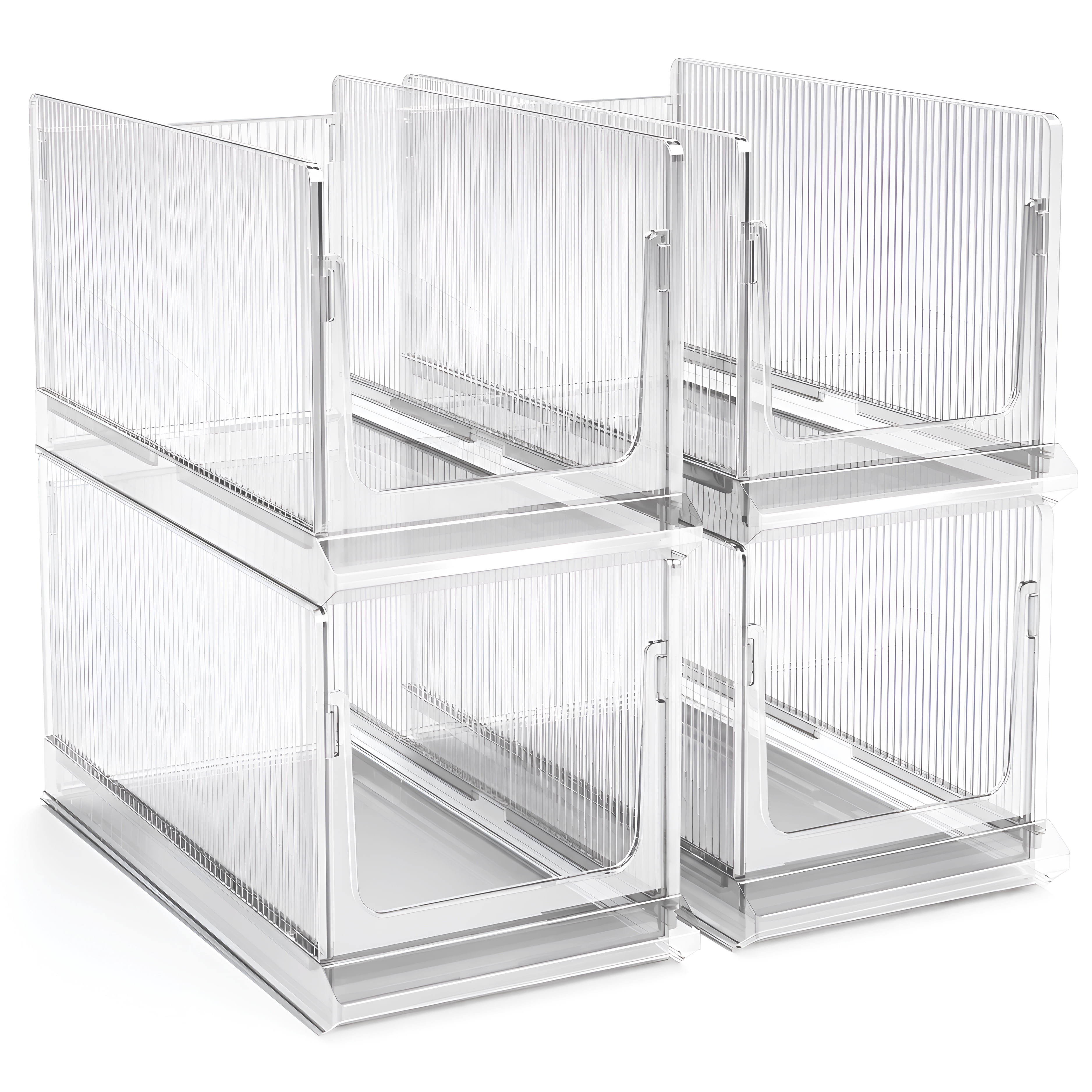 Sorbus Stackable Clear Storage Bins, Extra Large Foldable Closet Organizers, 4 Pack